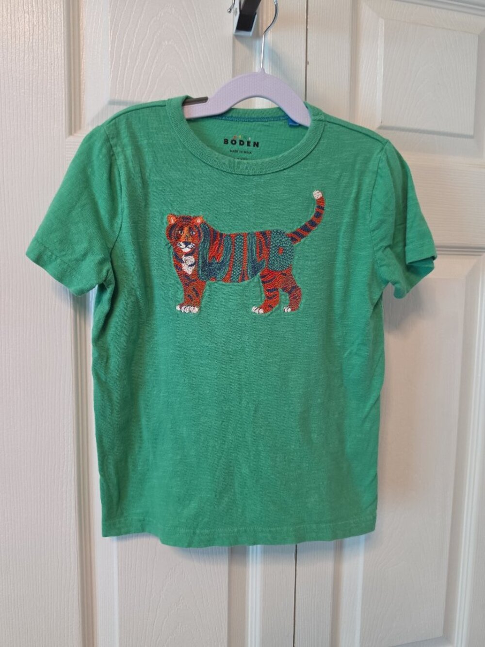 Mini Boden Tiger Stitched T-Shirt — 6-7 Years